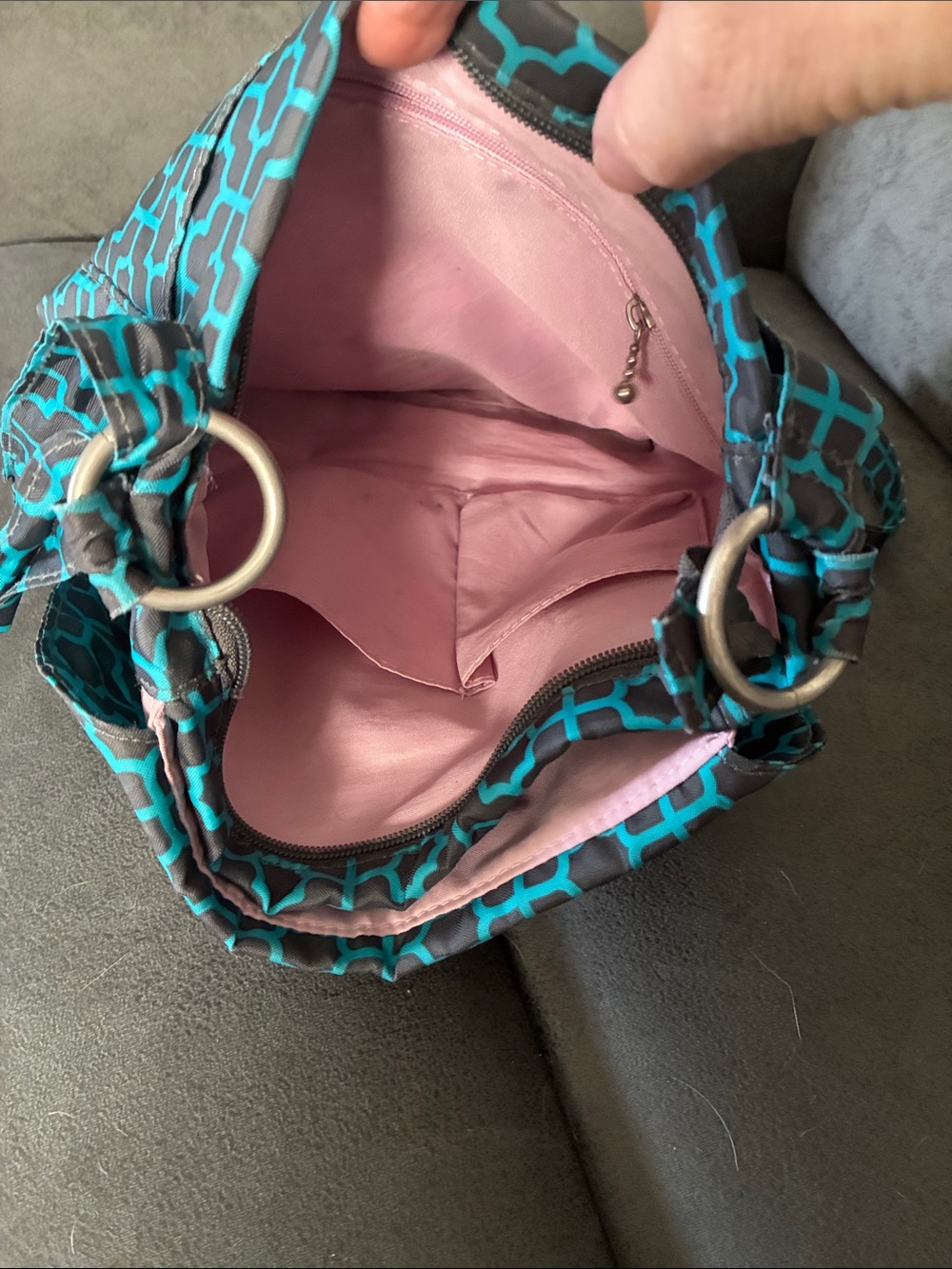 Baggallini Teal and Gray Geometric Crossbody Bag - Picture 4 of 5